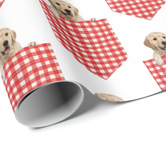 Golden Retrievers in Gingham Pocket Cadeaupapier (Rol Hoek)
