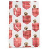Golden Retrievers in Gingham Pocket Medium Cadeauzakje (Voorkant)