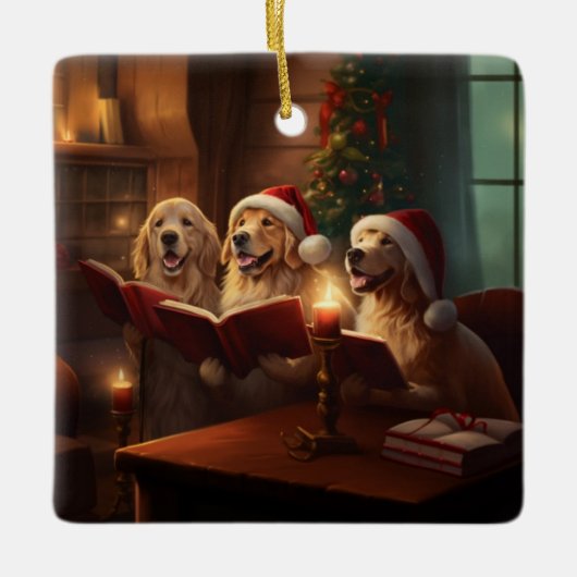 Golden Retrievers Kerstmis Caroling Vakantie Keramisch Ornament (Voorkant)
