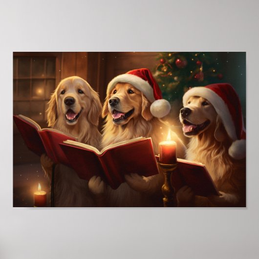 Golden Retrievers Kerstmis Caroling Vakantie Poster (Voorkant)