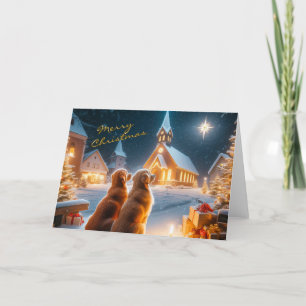 Golden Retrievers kijken naar Christmas Star Kaart