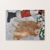 Golden Retrievers Ontmoet Santa Christmas Kaart Legpuzzel (Horizontaal)