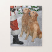Golden Retrievers Ontmoet Santa Christmas Kaart Legpuzzel (Verticaal)