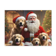 Golden Retrievers, puppies and Santa Claus