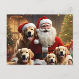 Golden Retrievers, puppies and Santa Claus Feestdagenkaart