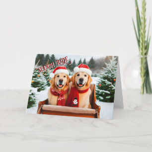 Golden Retrievers Sleigh Ride Christmas Kaart