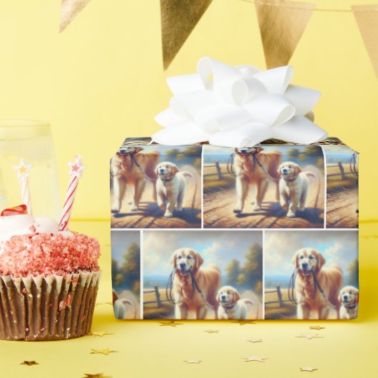 Golden Retrievers uit voor een wandeling Cadeaupapier (Verjaardagsfeest)