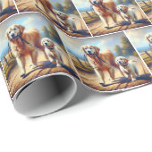 Golden Retrievers uit voor een wandeling Cadeaupapier (Rol Hoek)