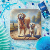 Golden Retrievers uit voor een wandeling Papieren Bordje (Feest)