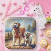 Golden Retrievers uit voor een wandeling Papieren Bordje (Feest)