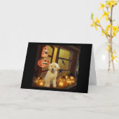 Golden Retriver Puppy Halloween Wenskaart Kaart (Gele Bloem)