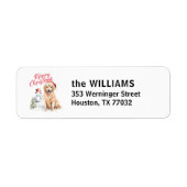 GOLDEN RETRIVER SANTA HAT SNEEUWPOP CUSTOM ETIKET (Voorkant)