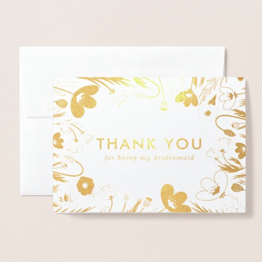 Golden Retro Poppies Bruidsmeisje Dank u Folie Kaarten (Voorkant met envelop)