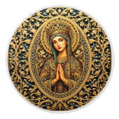 Golden Reverence Virgin Mary Keramische Knop (Voorkant)