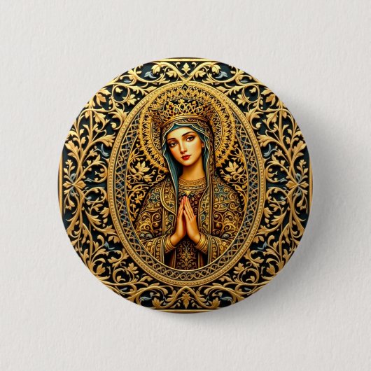 Golden Reverence Virgin Mary Ronde Button 5,7 Cm (Voorkant)