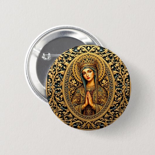 Golden Reverence Virgin Mary Ronde Button 5,7 Cm (Voorkant /achterkant)