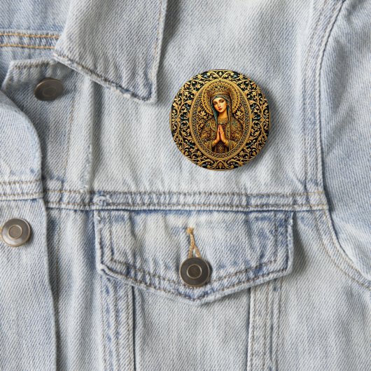 Golden Reverence Virgin Mary Ronde Button 5,7 Cm (In situ)