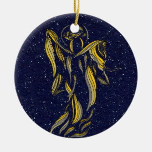 Golden Ribbon Angel Abstracte marine Blue Starfiel Keramisch Ornament