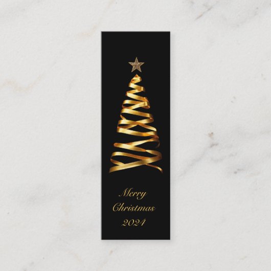 Golden Ribbon Christmas Tree Bladwijzer Mini Visitekaartje (Voorkant)