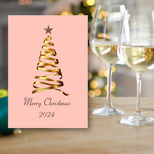 Golden Ribbon Christmas Tree Wenskaart Bedankkaart