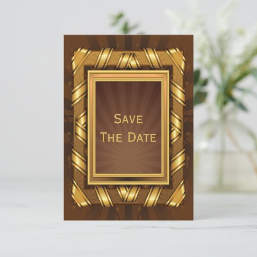 Golden Ribbon en Stars Framed Mans Save The Date (Staand voorkant)