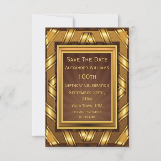 Golden Ribbon en Stars Framed Mans Save The Date (Achterkant)