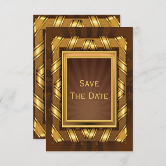 Golden Ribbon en Stars Framed Mans Save The Date (Voorkant / Achterkant)