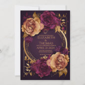 Golden Ring met Rozen Donkere Paars en bruine suik Kaart (Voorkant)