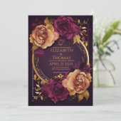 Golden Ring met Rozen Donkere Paars en bruine suik Kaart (Staand voorkant)