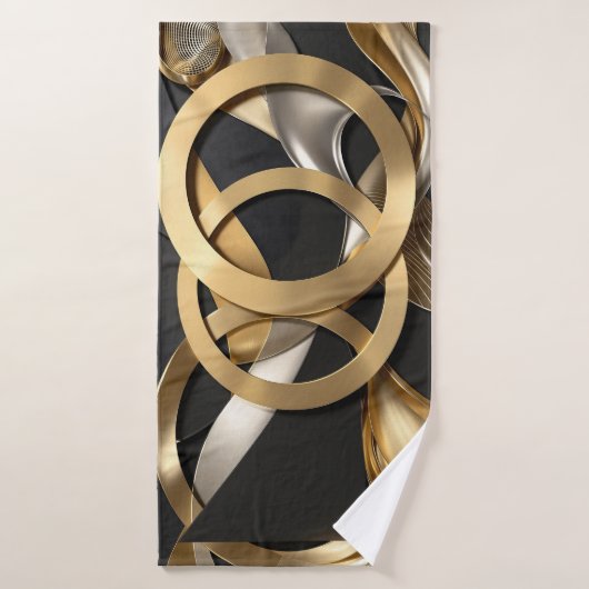 Golden Rings Abstracte Kunst – Modern Luxe Ontwerp Badhanddoek (Badhanddoek)