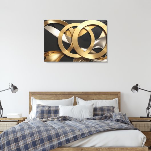 Golden Rings Abstracte Kunst – Modern Luxe Ontwerp Canvas Afdruk (Insitu (Slaapkamer))