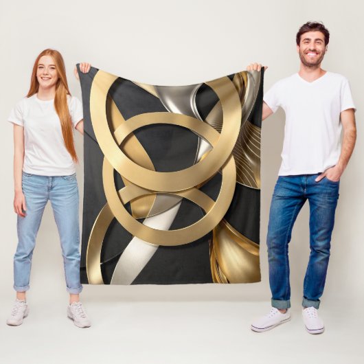 Golden Rings Abstracte Kunst – Modern Luxe Ontwerp Fleece Deken (In situ)