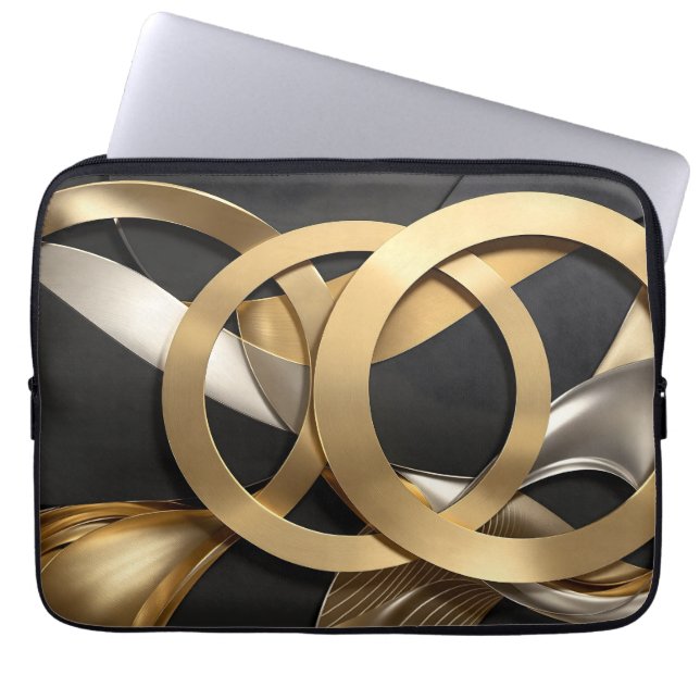 Golden Rings Abstracte Kunst – Modern Luxe Ontwerp Laptop Sleeve (Voorkant)