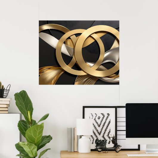 Golden Rings Abstracte Kunst – Modern Luxe Ontwerp Poster (Thuiskantoor)