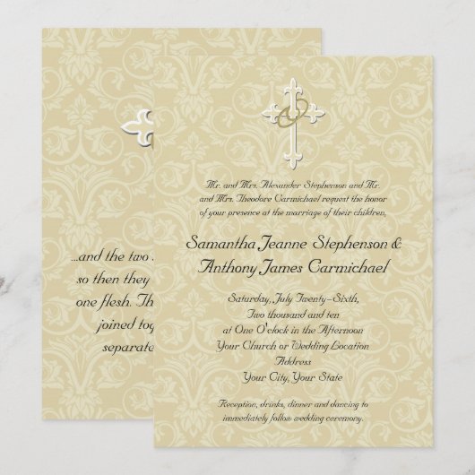 Golden Rings Cross, Christelijke huwelijksuitnodig Kaart (Voorkant / Achterkant)