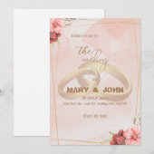 Golden Rings & Floral Elegance - Chique uitnodigin Kaart (Voorkant / Achterkant)