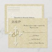 Golden Rings w / Cross, Christelijke RSVP Antwoord Uitnodiging Briefkaart (Voorkant / Achterkant)
