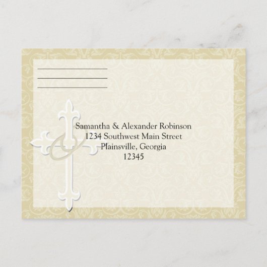 Golden Rings w / Cross, Christelijke RSVP Antwoord Uitnodiging Briefkaart (Achterkant)