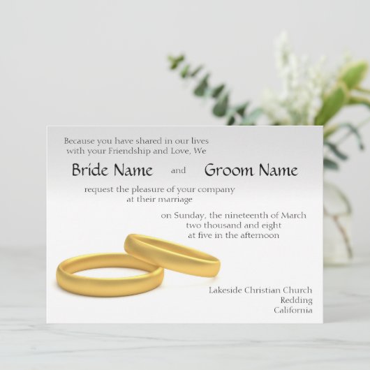 Golden Rings Wedding Invitation Tem Kaart (Staand voorkant)