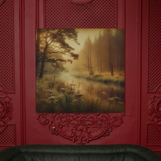 Golden River Mist – Vintage Canvas Print
