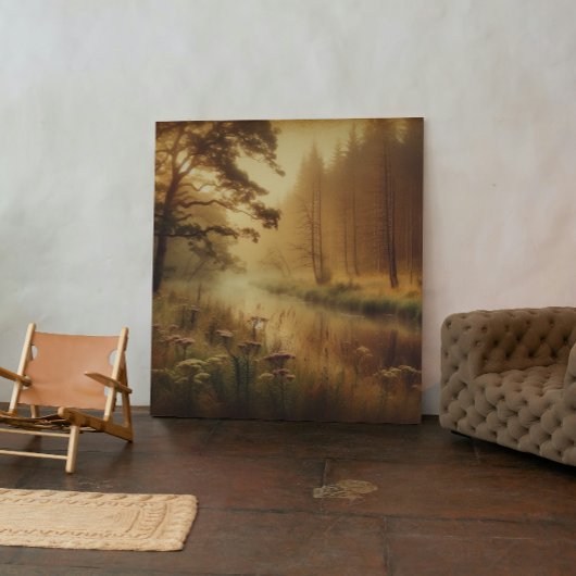 Golden River Mist – Vintage Canvas Print