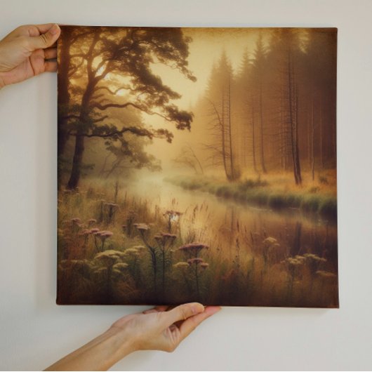 Golden River Mist – Vintage Canvas Print