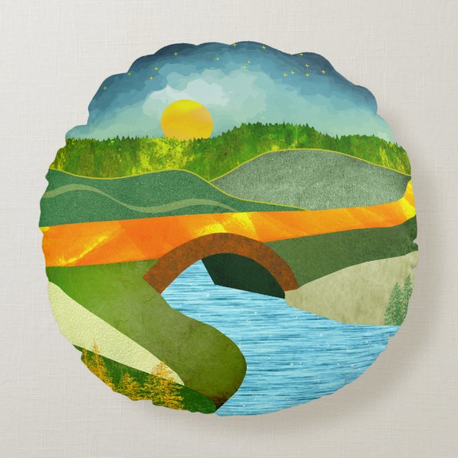 Golden Road Rond Kussen (Voorkant)