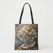 Golden Robot Hand Holding Gold Tree Of Life Tote Bag (Voorkant)