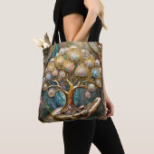 Golden Robot Hand Holding Gold Tree Of Life Tote Bag (Dichtbij)