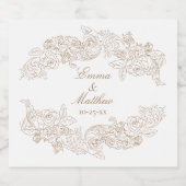 Golden Rococo Ornament Wedding Logo Sparkling Wijnetiket (Enkel label)