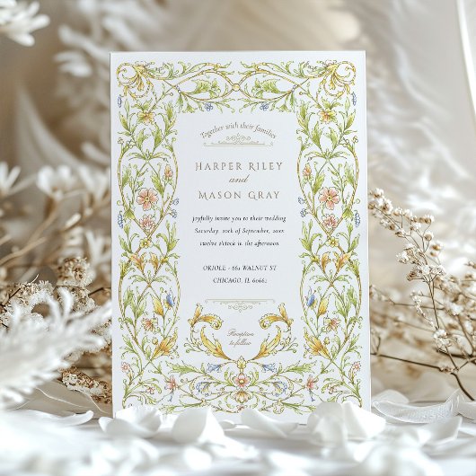 Golden Rococo Vine Wedding Kaart