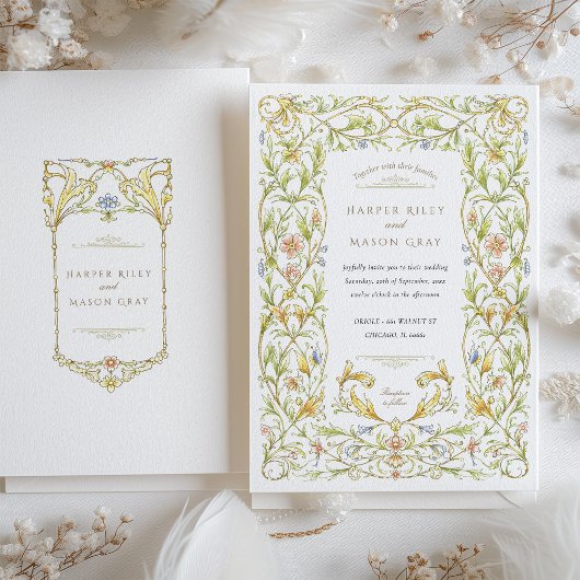 Golden Rococo Vine Wedding Kaart
