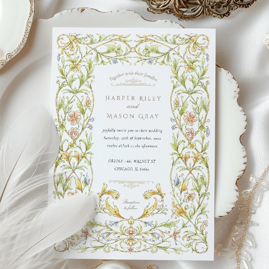 Golden Rococo Vine Wedding Kaart