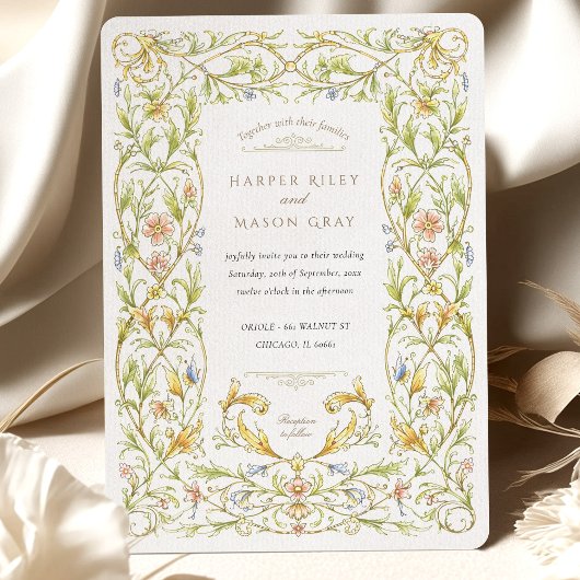 Golden Rococo Vine Wedding Kaart